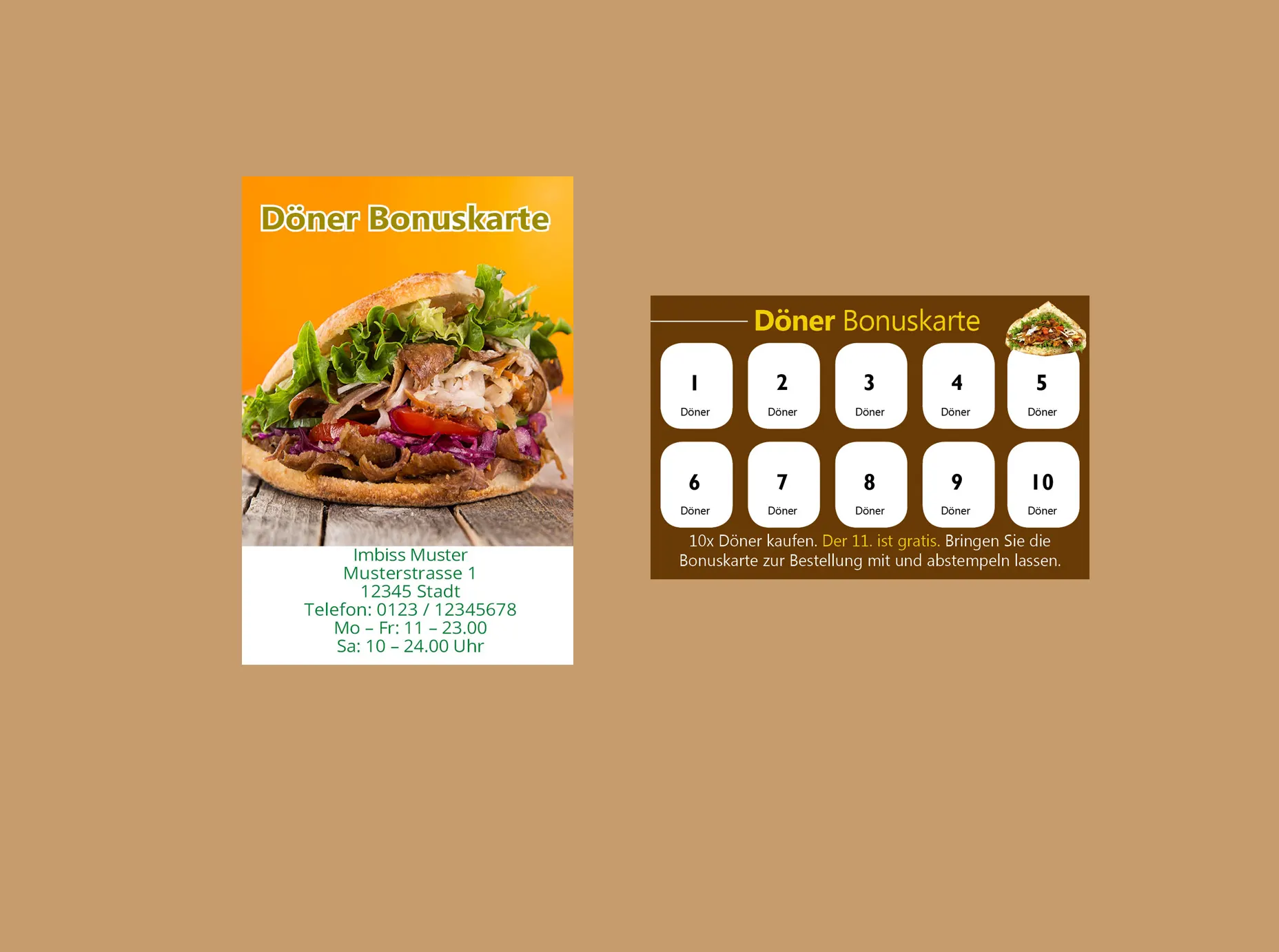 Muster Döner Bonuskarte, Vorder- und Rückseite