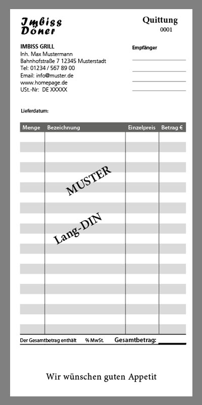 Quittungsblock Lang-Din