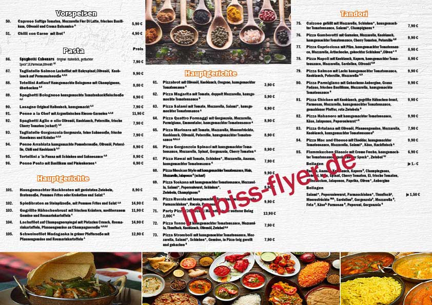 Flyer indisches Restaurant